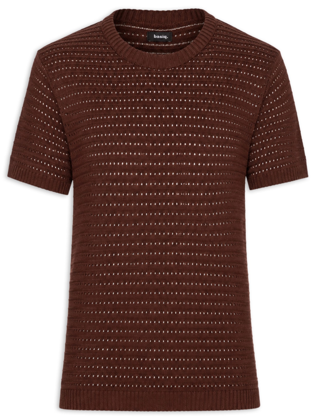 Camiseta Masculina Em Tricot Texturizada – Marrom Basiq Men
