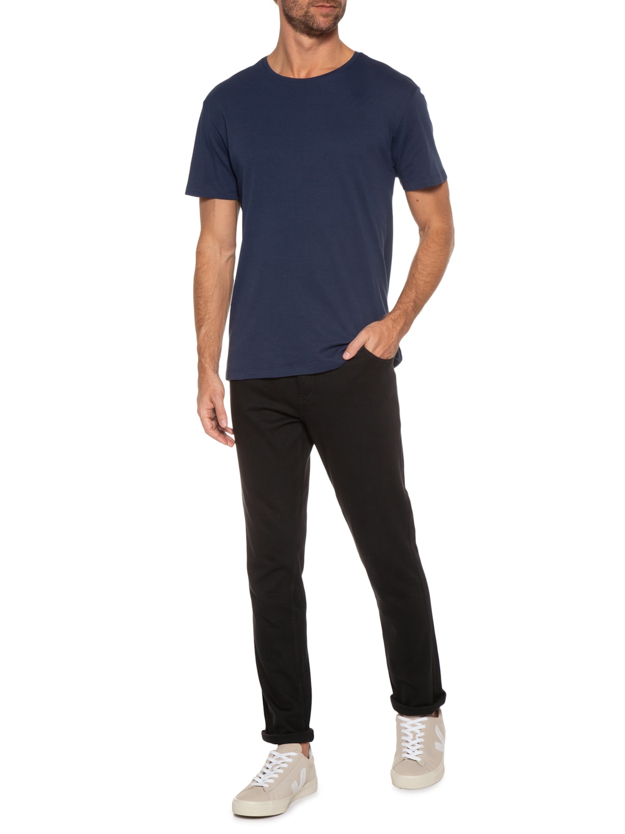 Camiseta Masculina Enxuto Pima Gola Careca Azul Oficina Reserva