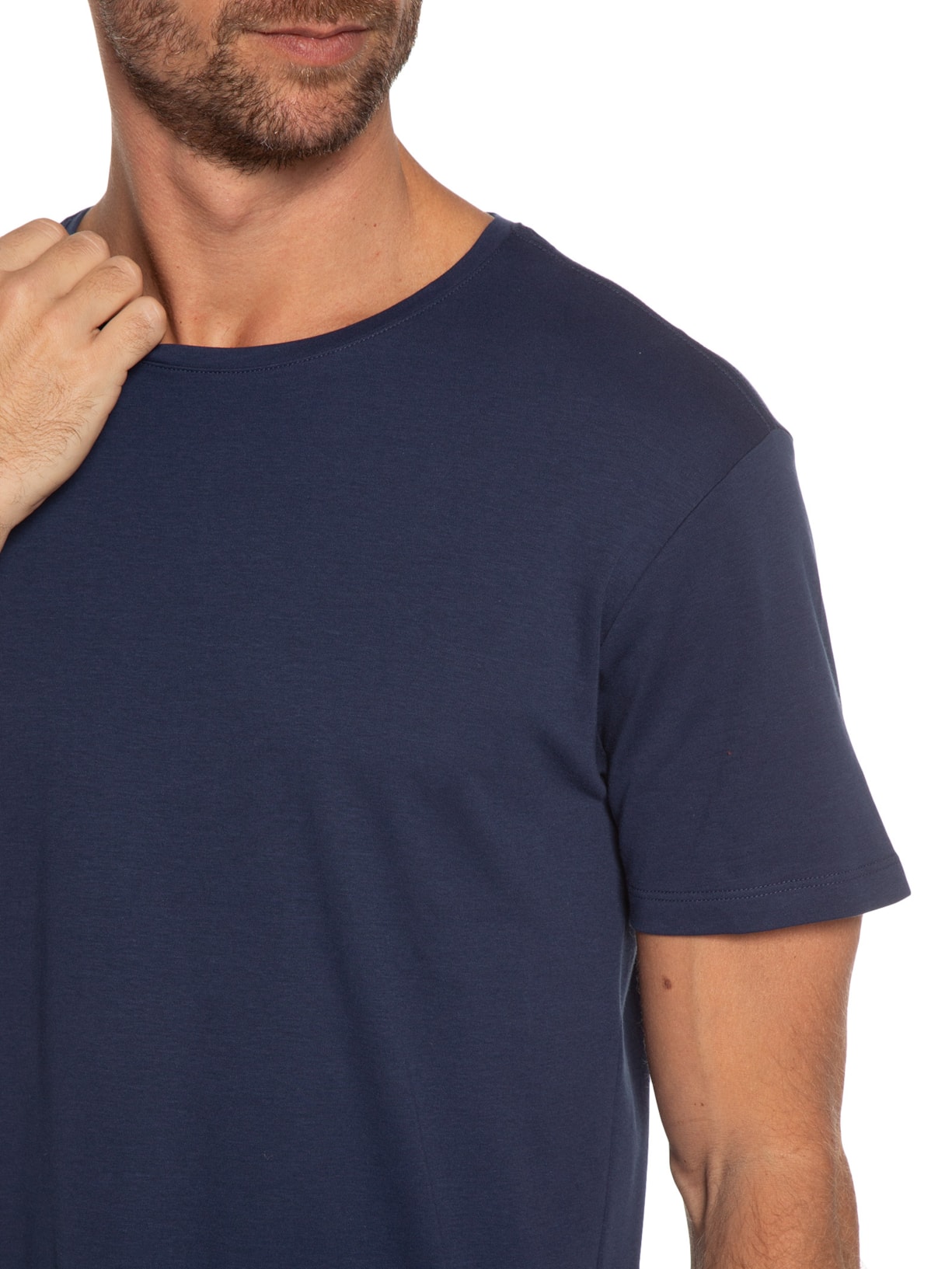 Camiseta Masculina Enxuto Pima Gola Careca Azul Oficina Reserva