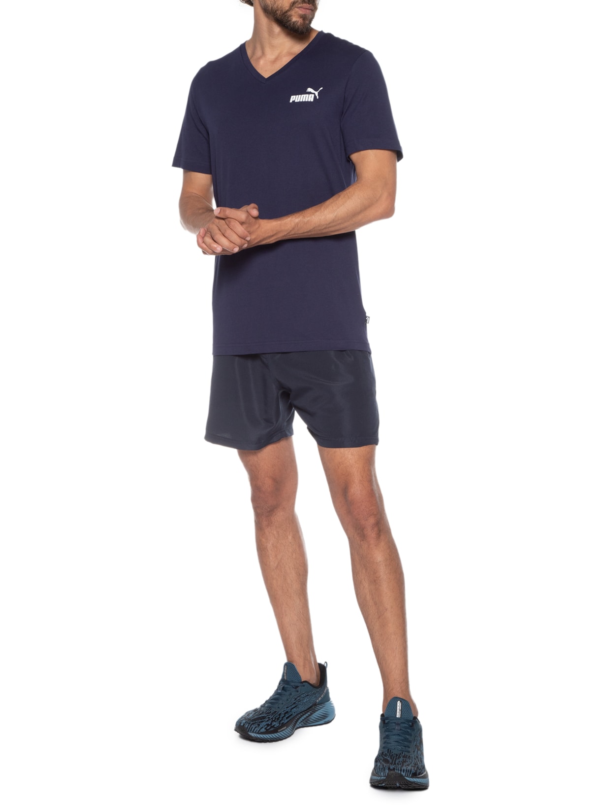 Camiseta Masculina Ess V Neck Tee Azul Puma