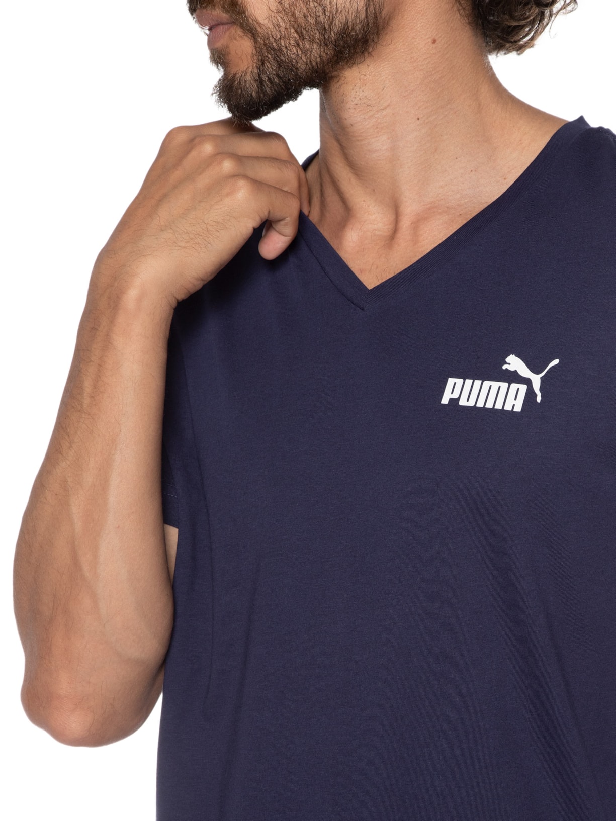 Camiseta Masculina Ess V Neck Tee Azul Puma