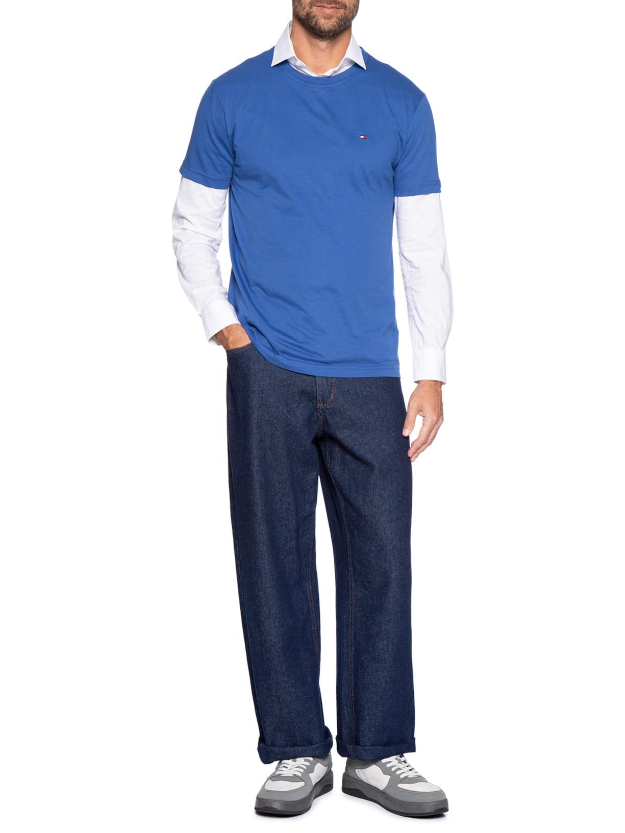 Camiseta Masculina Essential Regular Fit C-Nk Em Algodão Azul Tommy Hilfiger