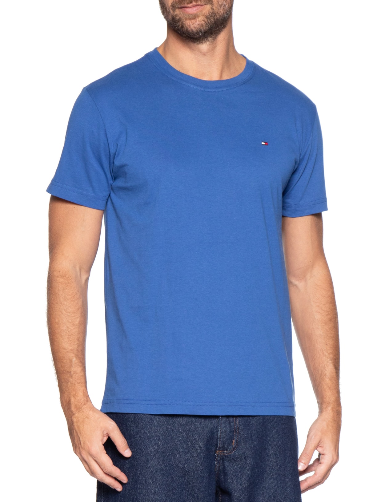 Camiseta Masculina Essential Regular Fit C-Nk Em Algodão Azul Tommy Hilfiger