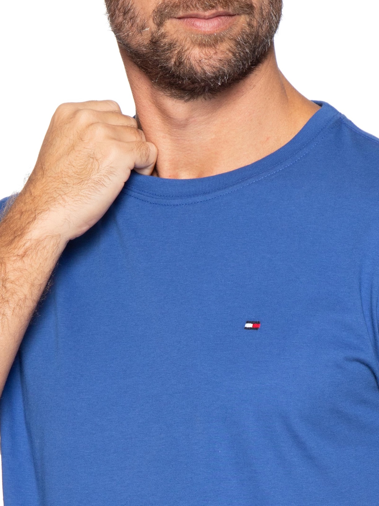 Camiseta Masculina Essential Regular Fit C-Nk Em Algodão Azul Tommy Hilfiger