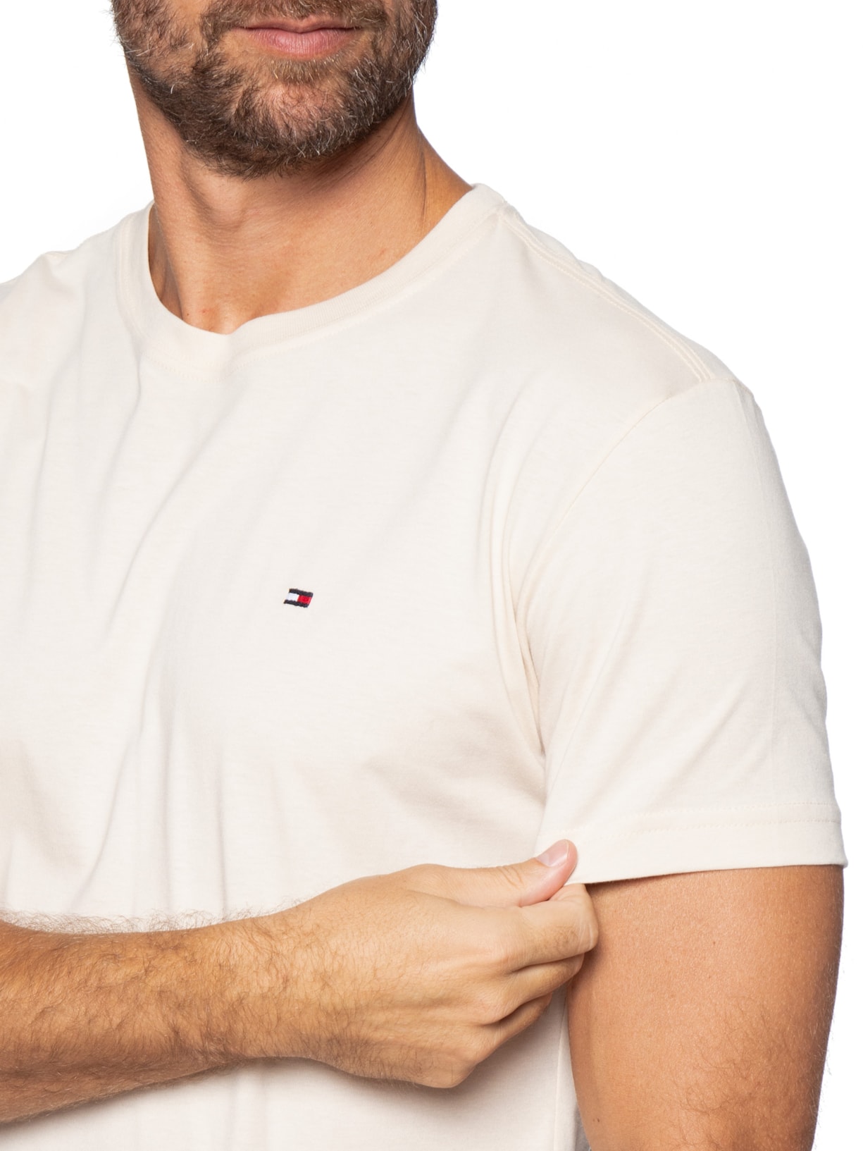 Camiseta Masculina Essential Regular Fit C-Nk Em Algodão Bege Tommy Hilfiger