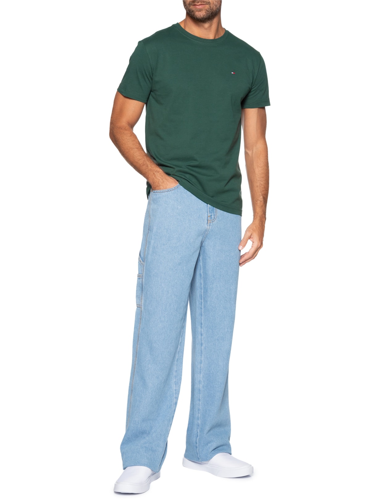 Camiseta Masculina Essential Regular Fit C-Nk Em Algodão Verde Tommy Hilfiger