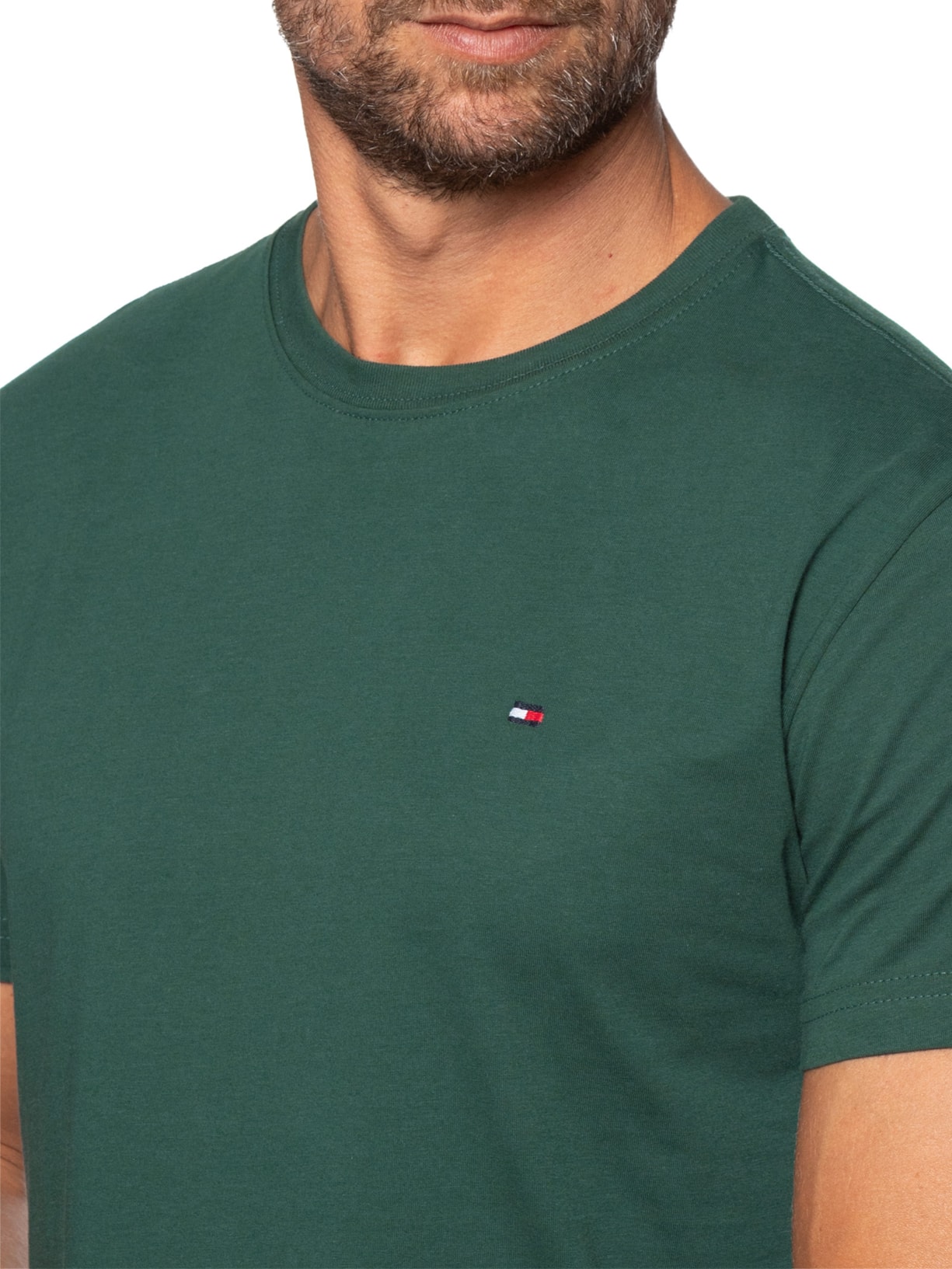 Camiseta Masculina Essential Regular Fit C-Nk Em Algodão Verde Tommy Hilfiger