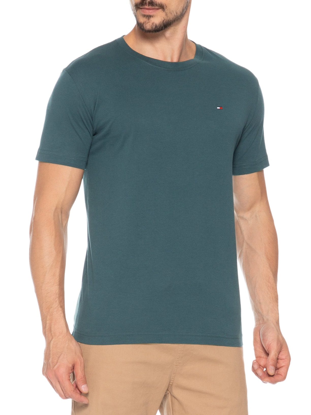 Camiseta Masculina Essential Regular Fit Gola Careca Em Algodão Verde Tommy Hilfiger