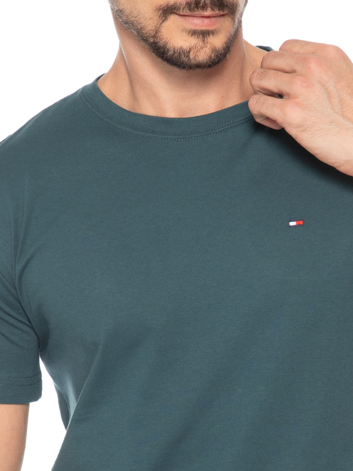 Camiseta Masculina Essential Regular Fit Gola Careca Em Algodão Verde Tommy Hilfiger