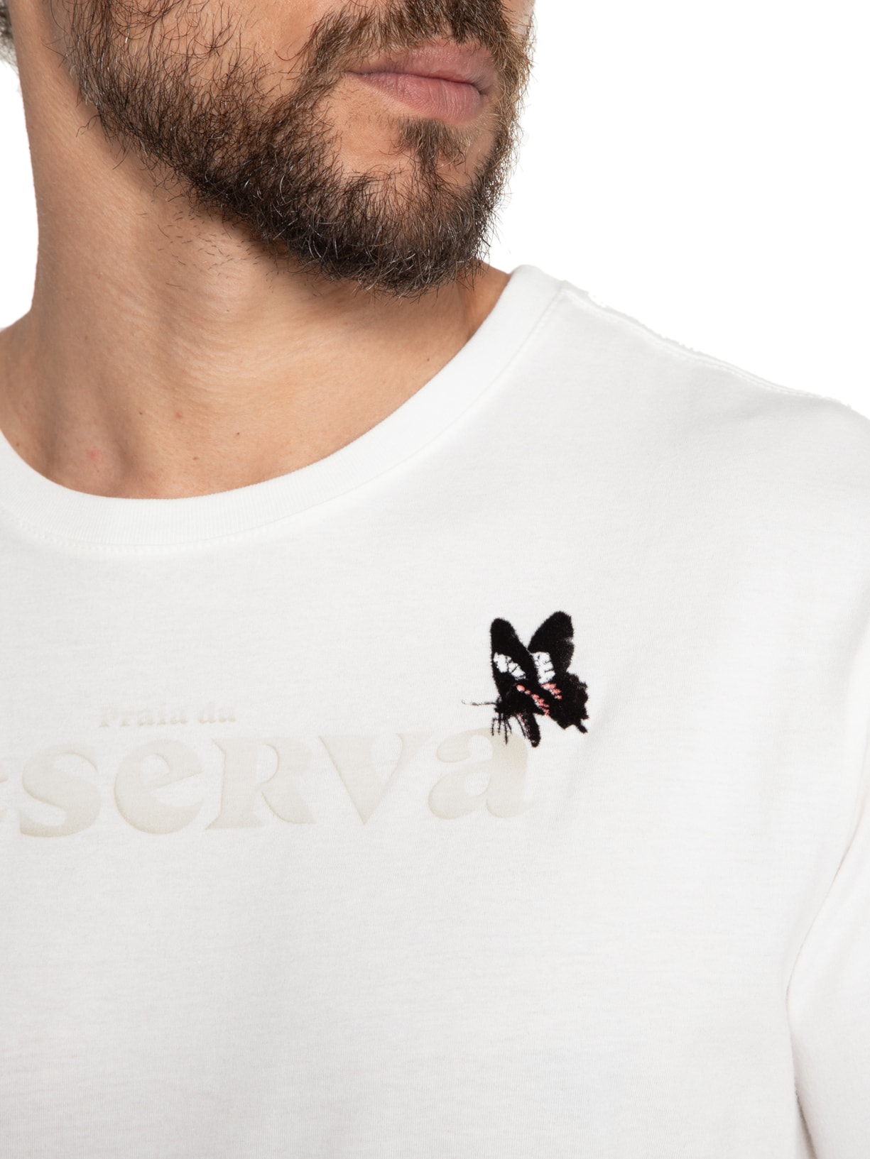 Camiseta Masculina Estampa Borboleta Praia Off White Reserva