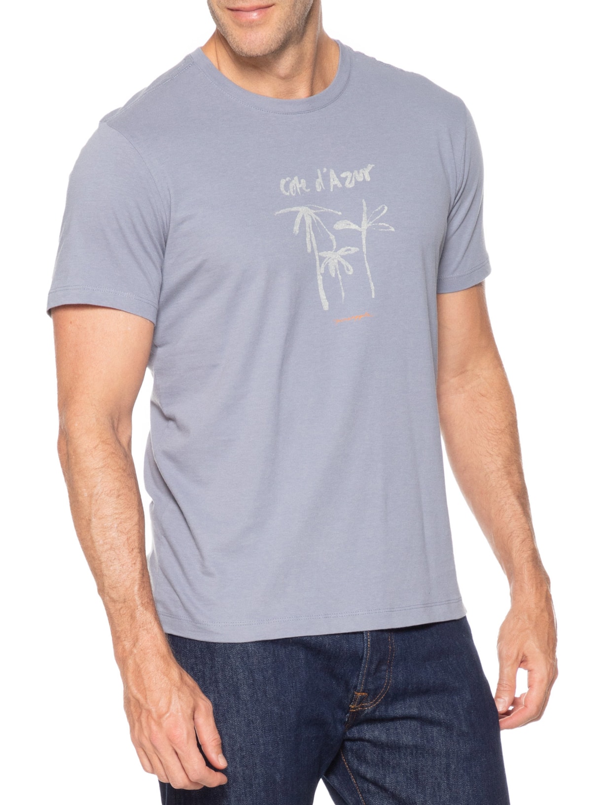 Camiseta Masculina Estampa Cote D'azur Azul Pineapple