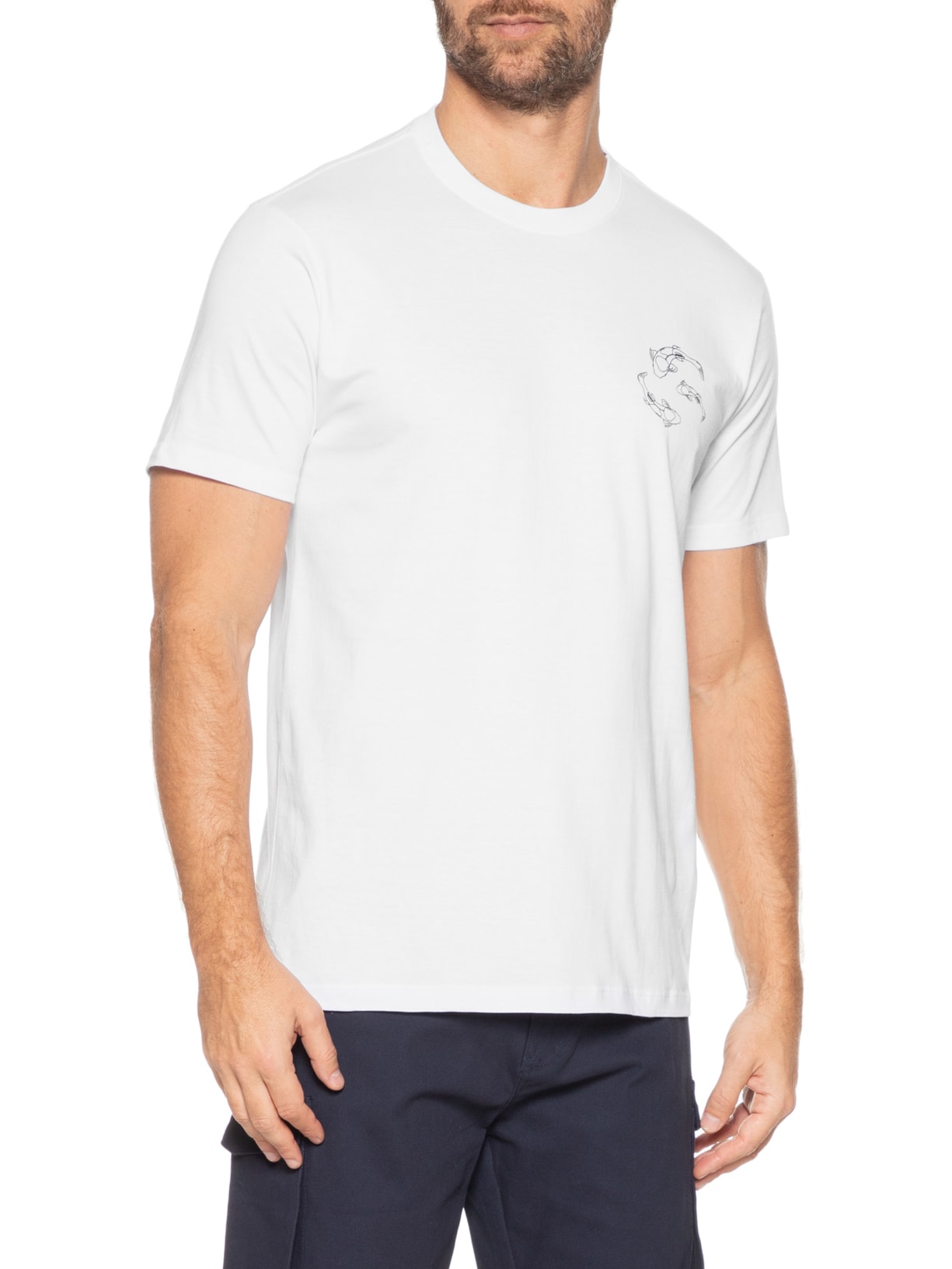 Camiseta Masculina Estampa De Peixes Branco Basiq Men
