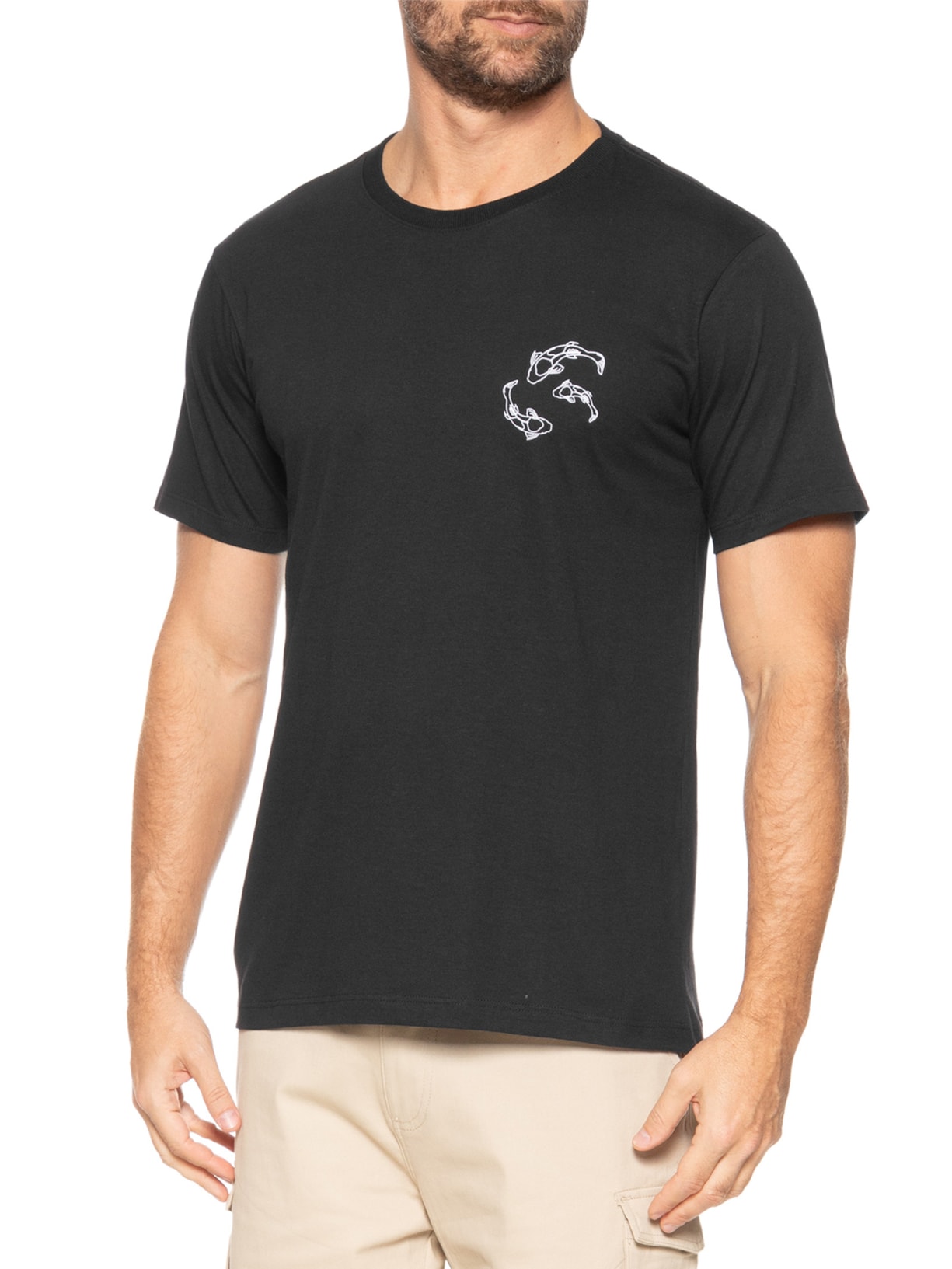 Camiseta Masculina Estampa De Peixes Preto Basiq Men