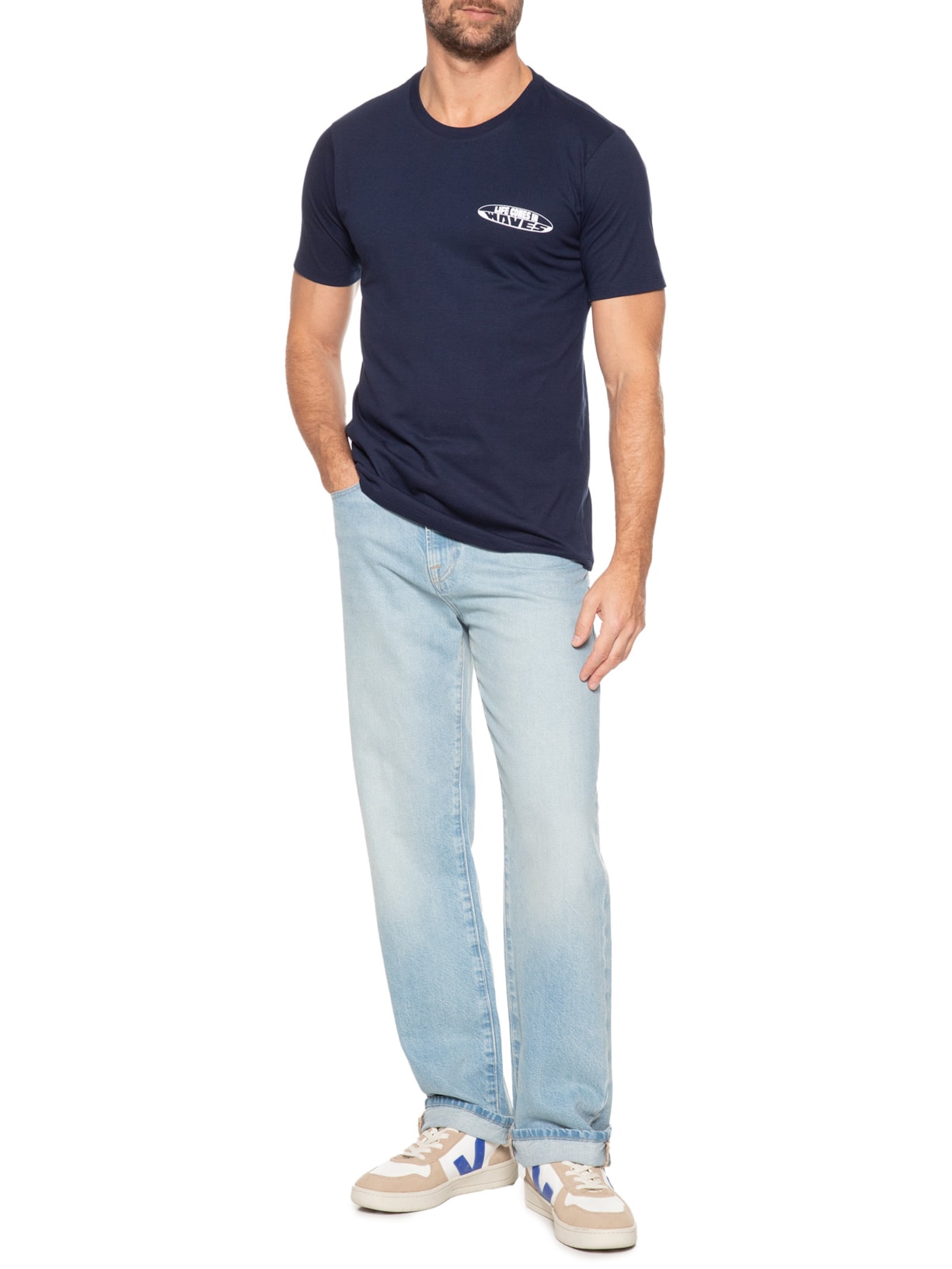 Camiseta Masculina Estampa De Prancha Azul Basiq Men