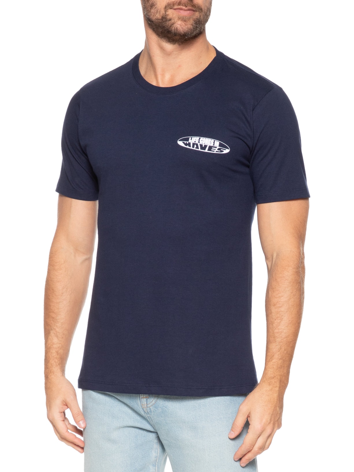 Camiseta Masculina Estampa De Prancha Azul Basiq Men