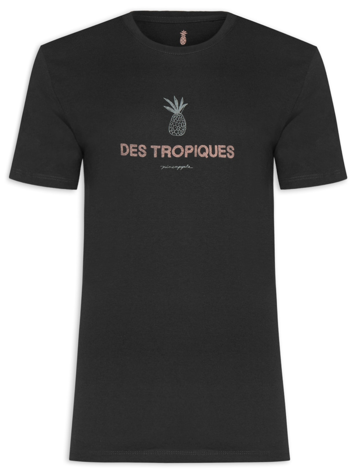 Camiseta Masculina Estampa de Tropiques em Algodão Preto Pineapple