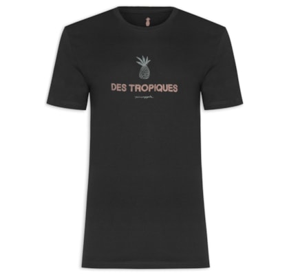Camiseta Masculina Estampa de Tropiques em Algodão - Preto