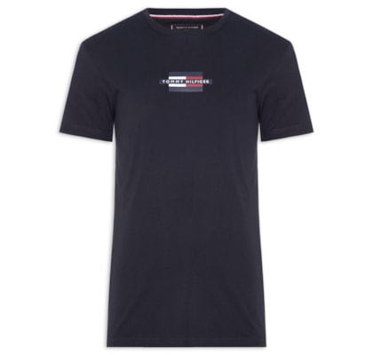 Camiseta Masculina Estampa Flag Box Regular Fit Em Algodão - Azul