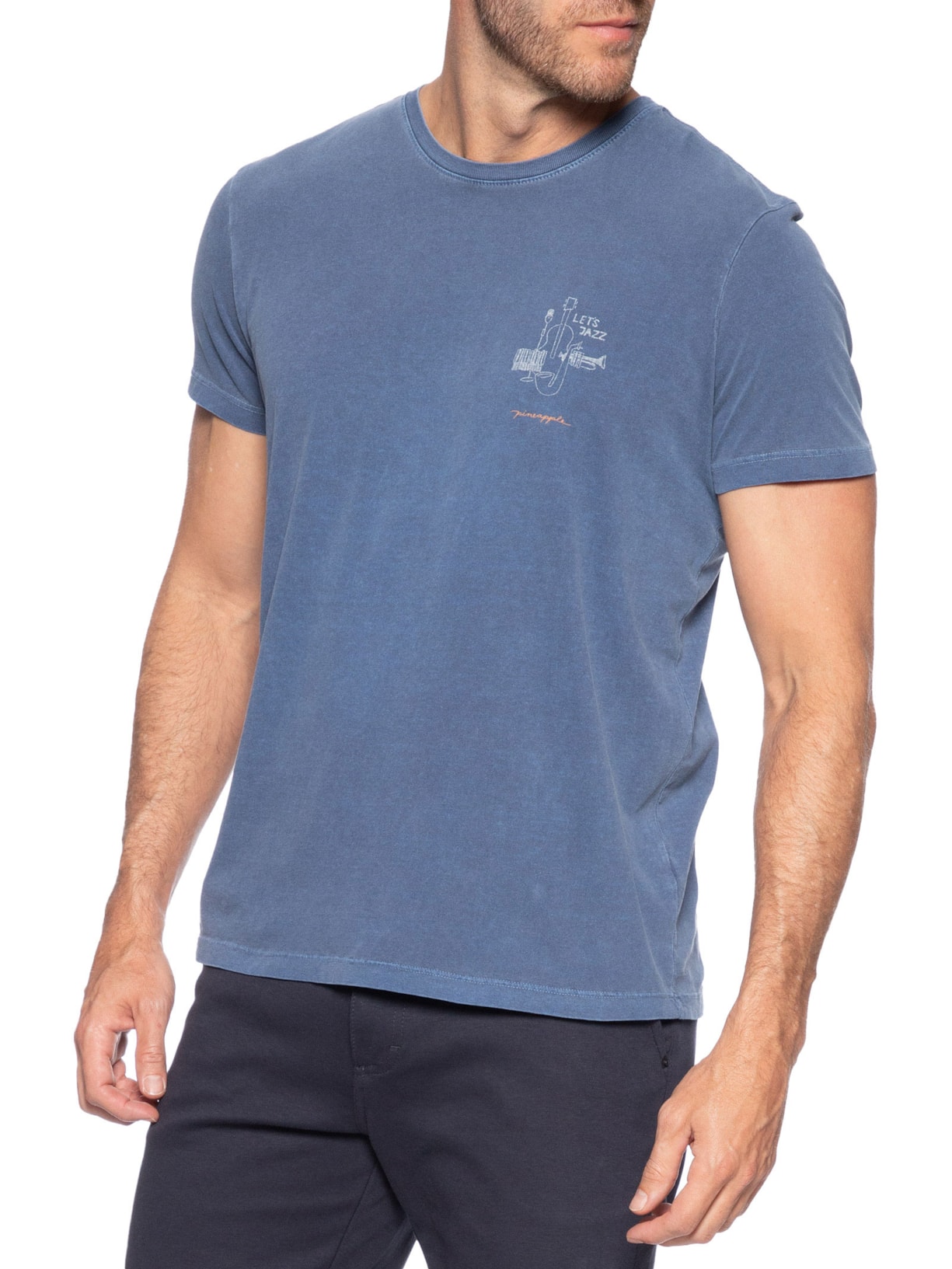 Camiseta Masculina Estampa Let's Jazz Azul Pineapple