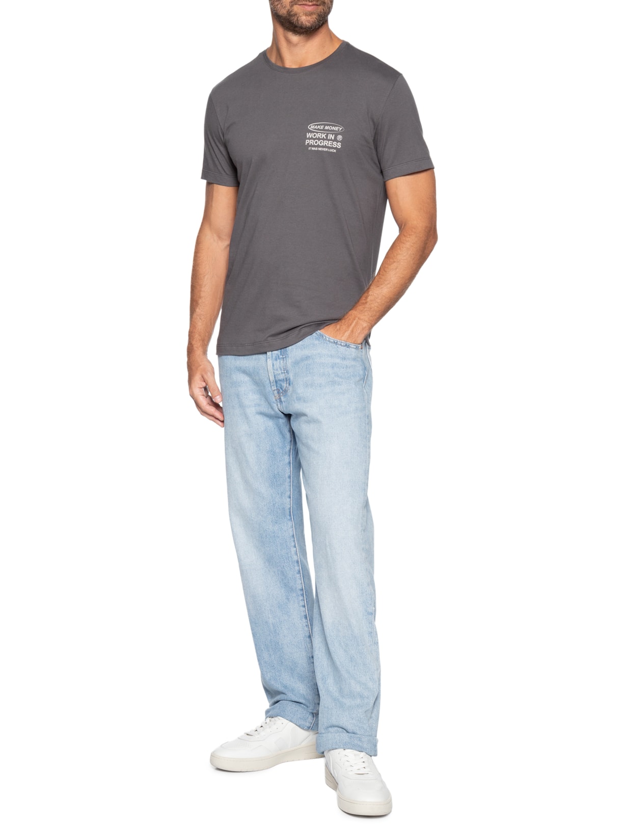 Camiseta Masculina Estampa Make Money Cinza Sergio K