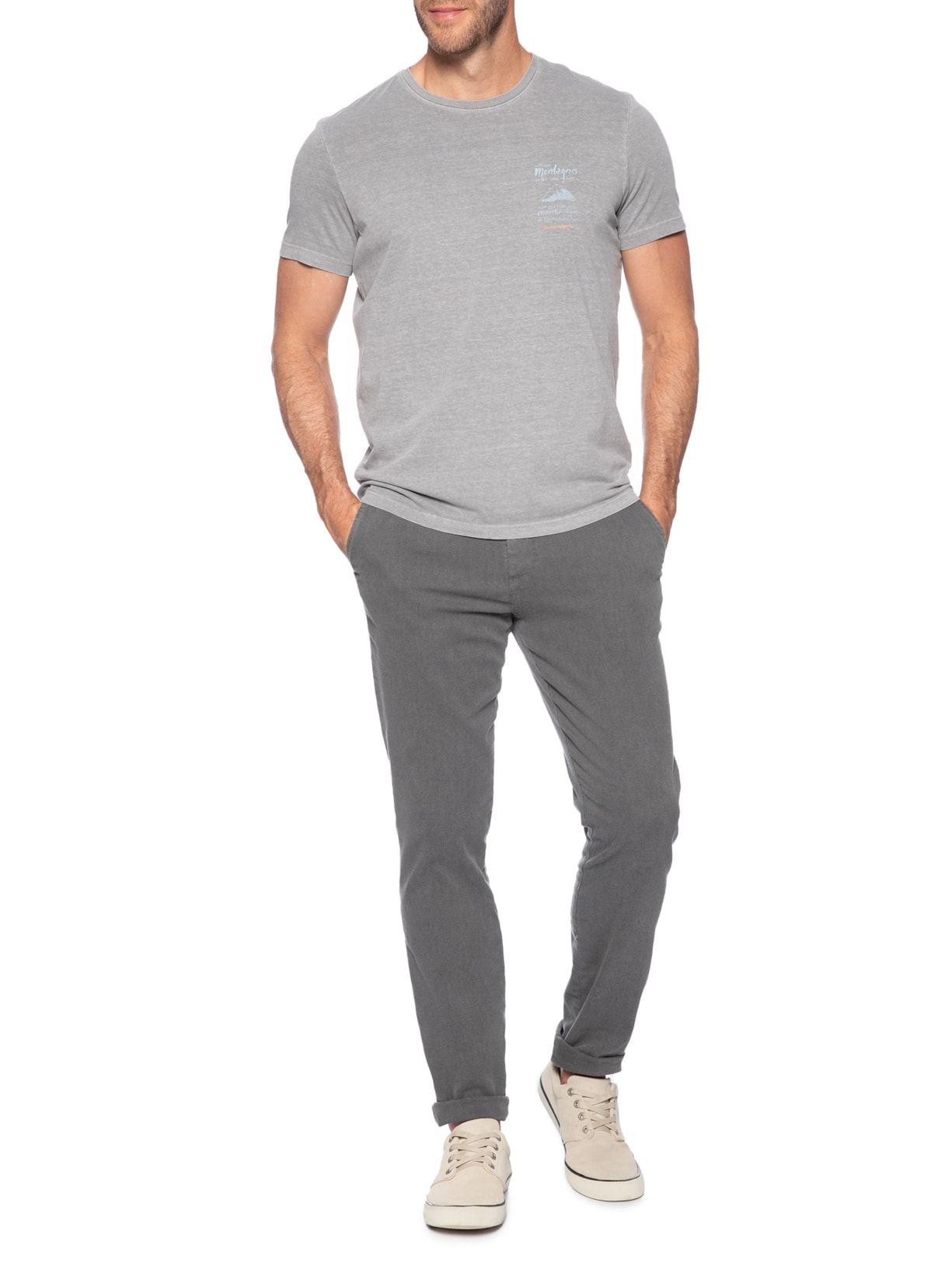 Camiseta Masculina Estampa Montanhas Cinza Pineapple