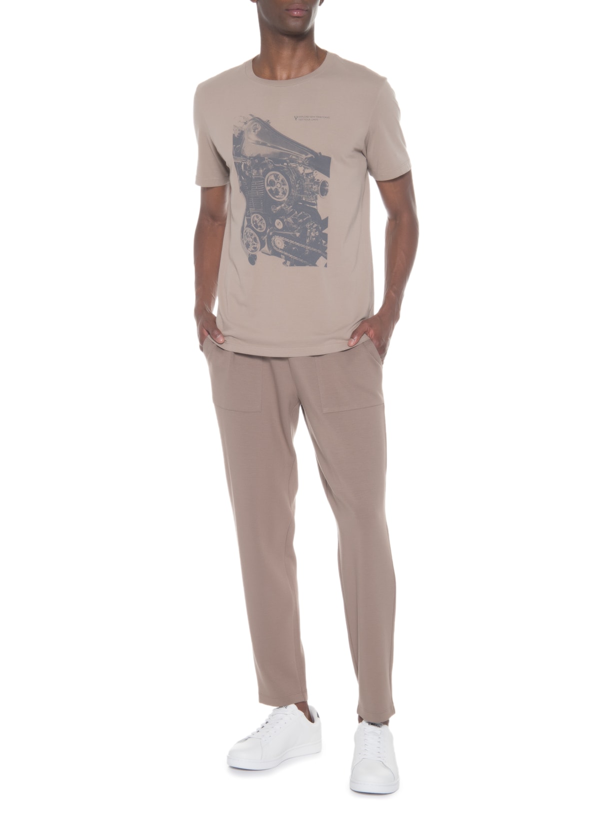 Camiseta Masculina Estampa Motocycle Bege Vr