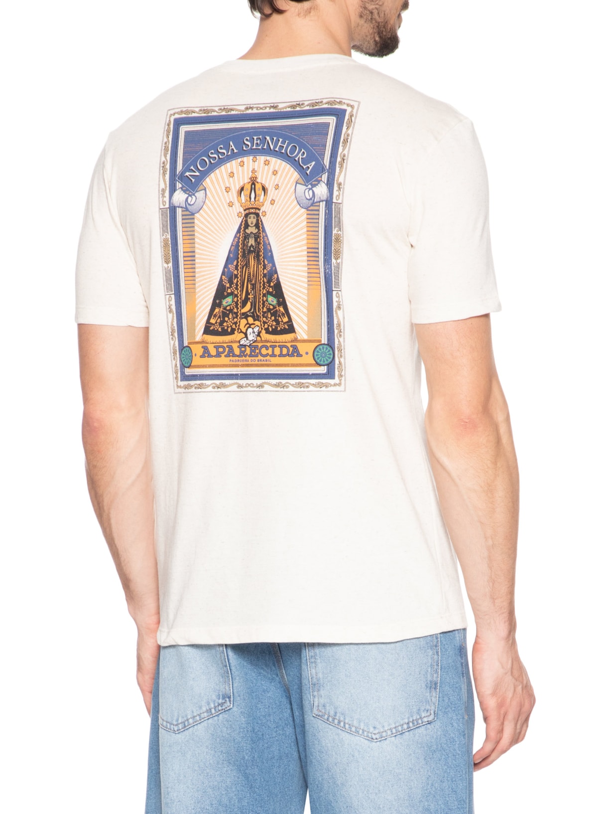 Camiseta Masculina Estampa NS Aparecida Off White Zapalla