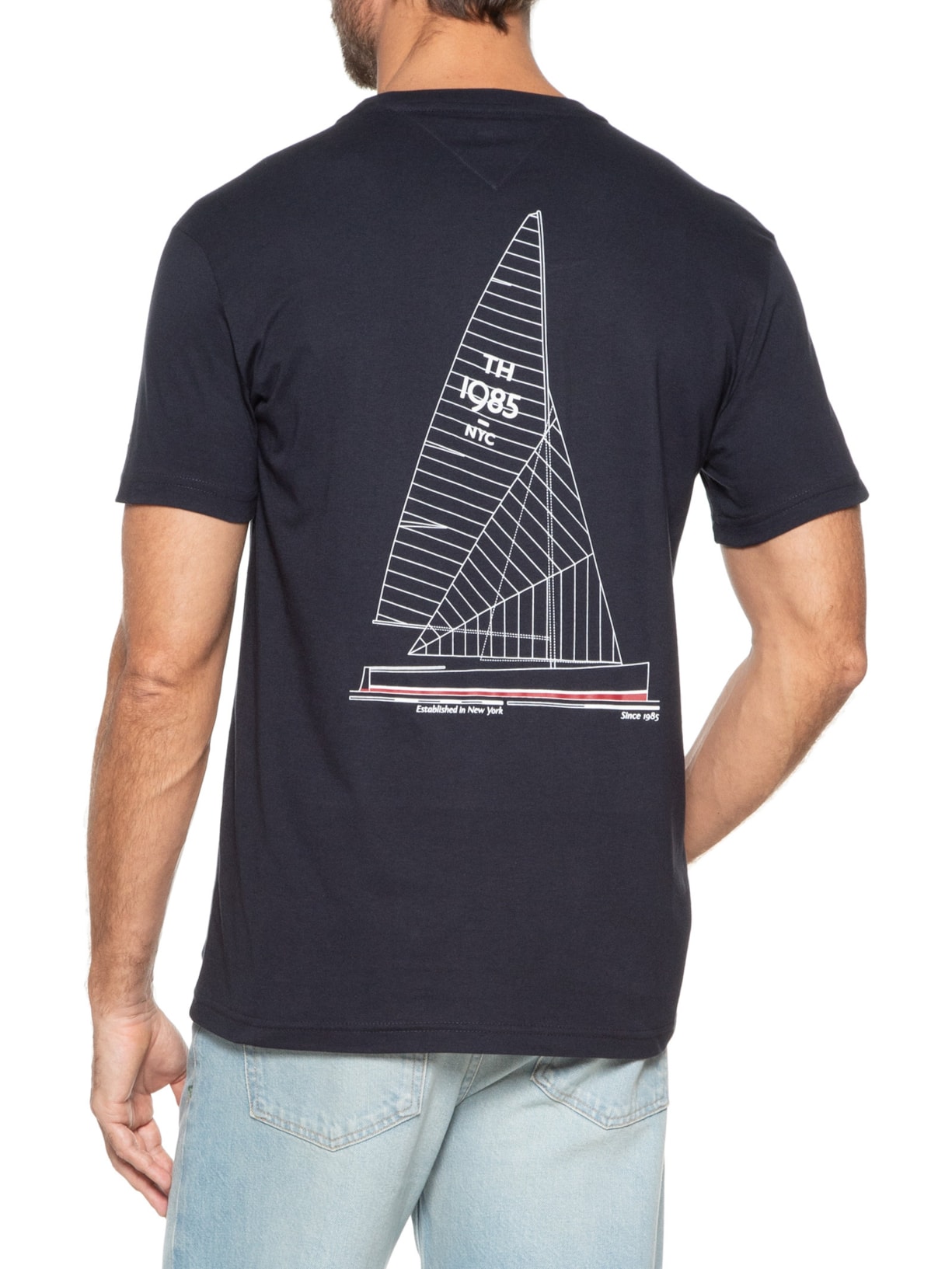 Camiseta Masculina Estampa Out Sailing Em Algodão Azul Tommy Hilfiger