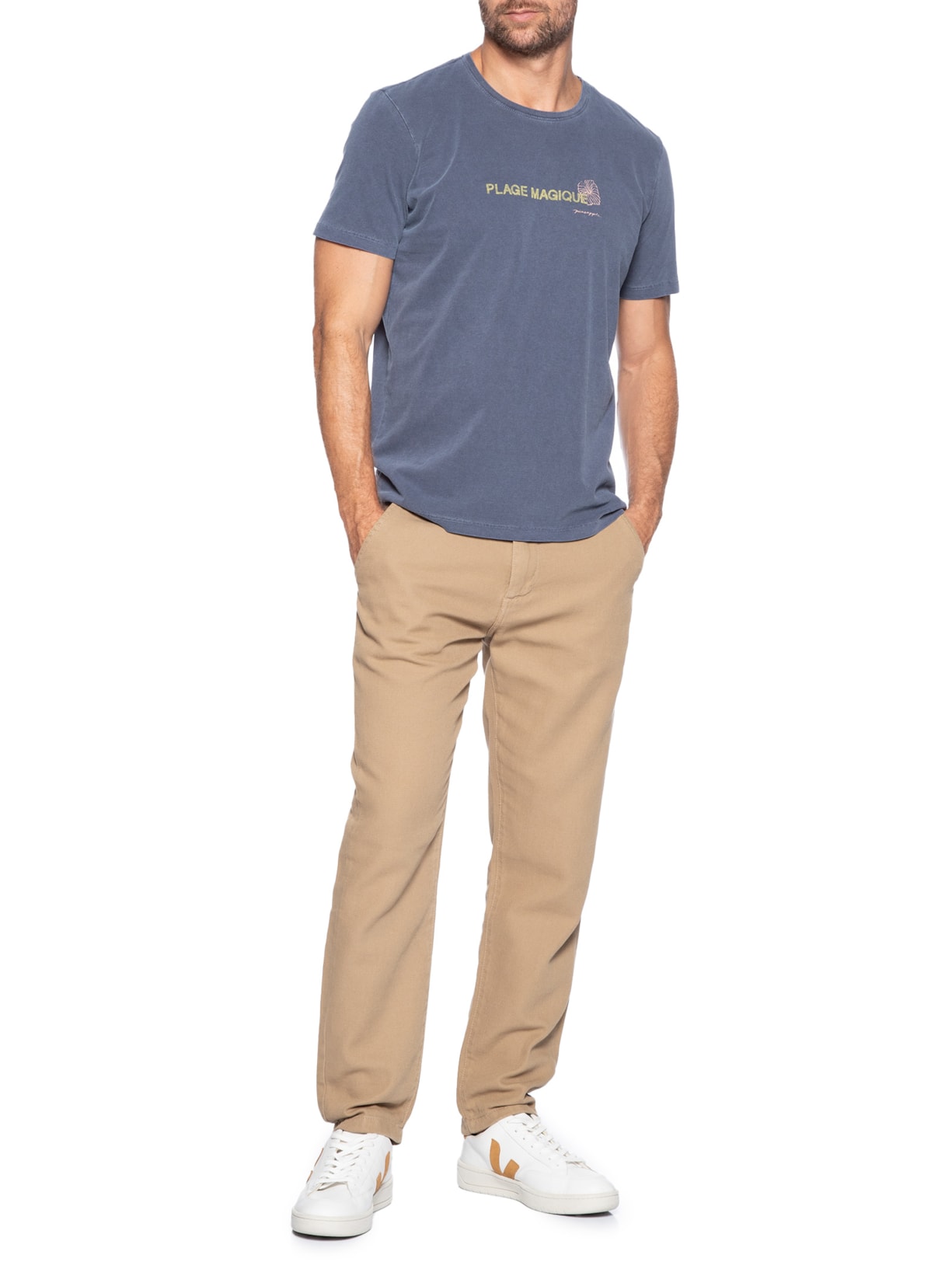 Camiseta Masculina Estampa Plage Magique Stone Azul Pineapple