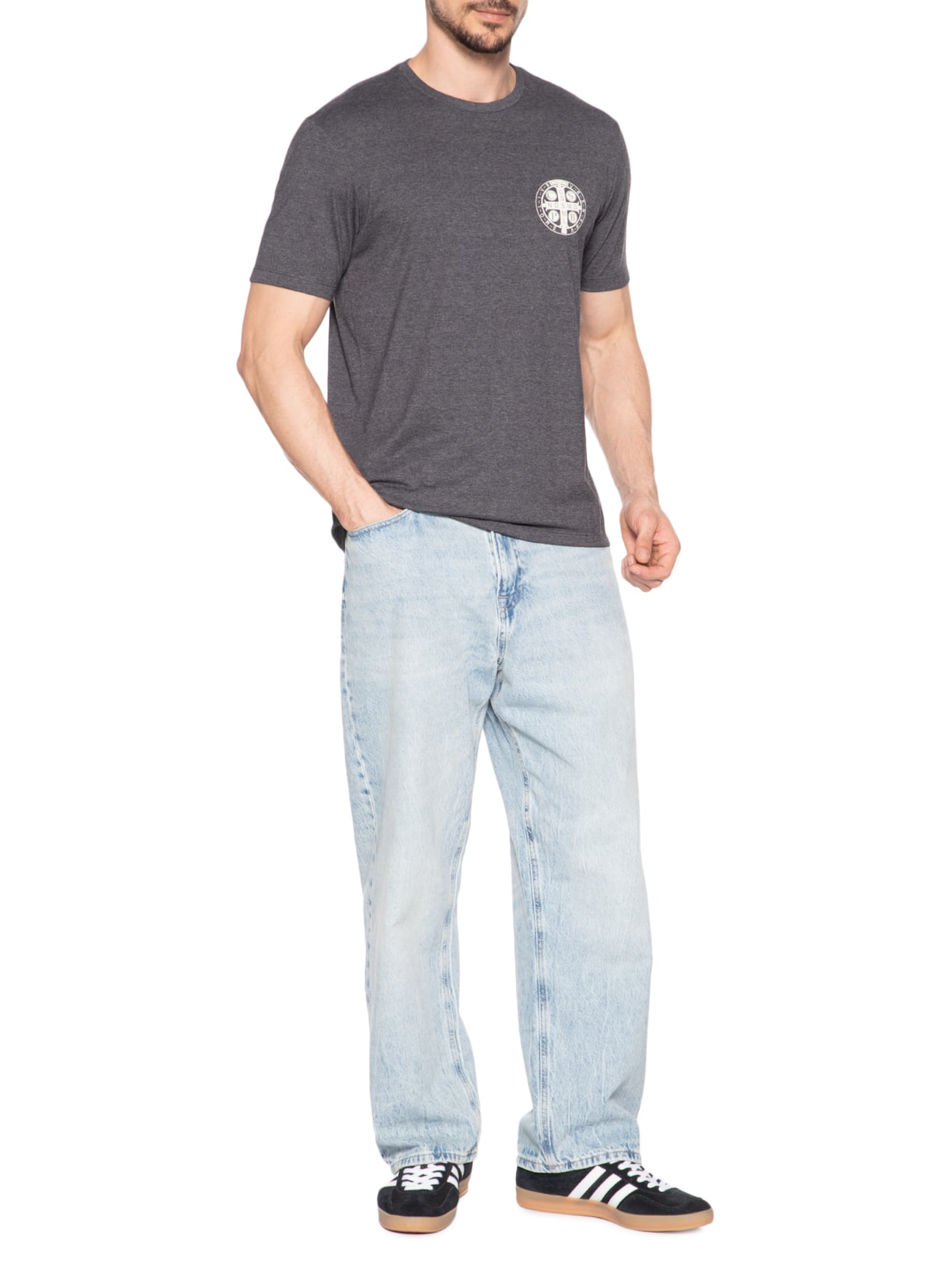 Camiseta Masculina Estampa São Bento Cinza Zapalla
