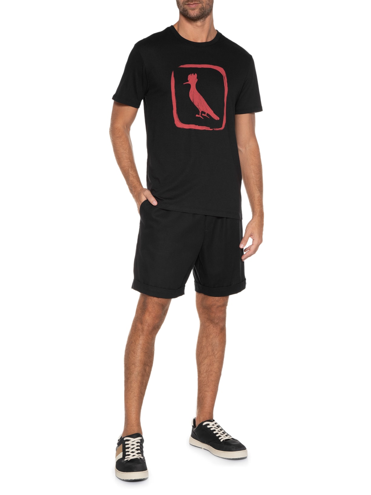 Camiseta Masculina Estampa Selo Pica-pau Oriental Preto Reserva