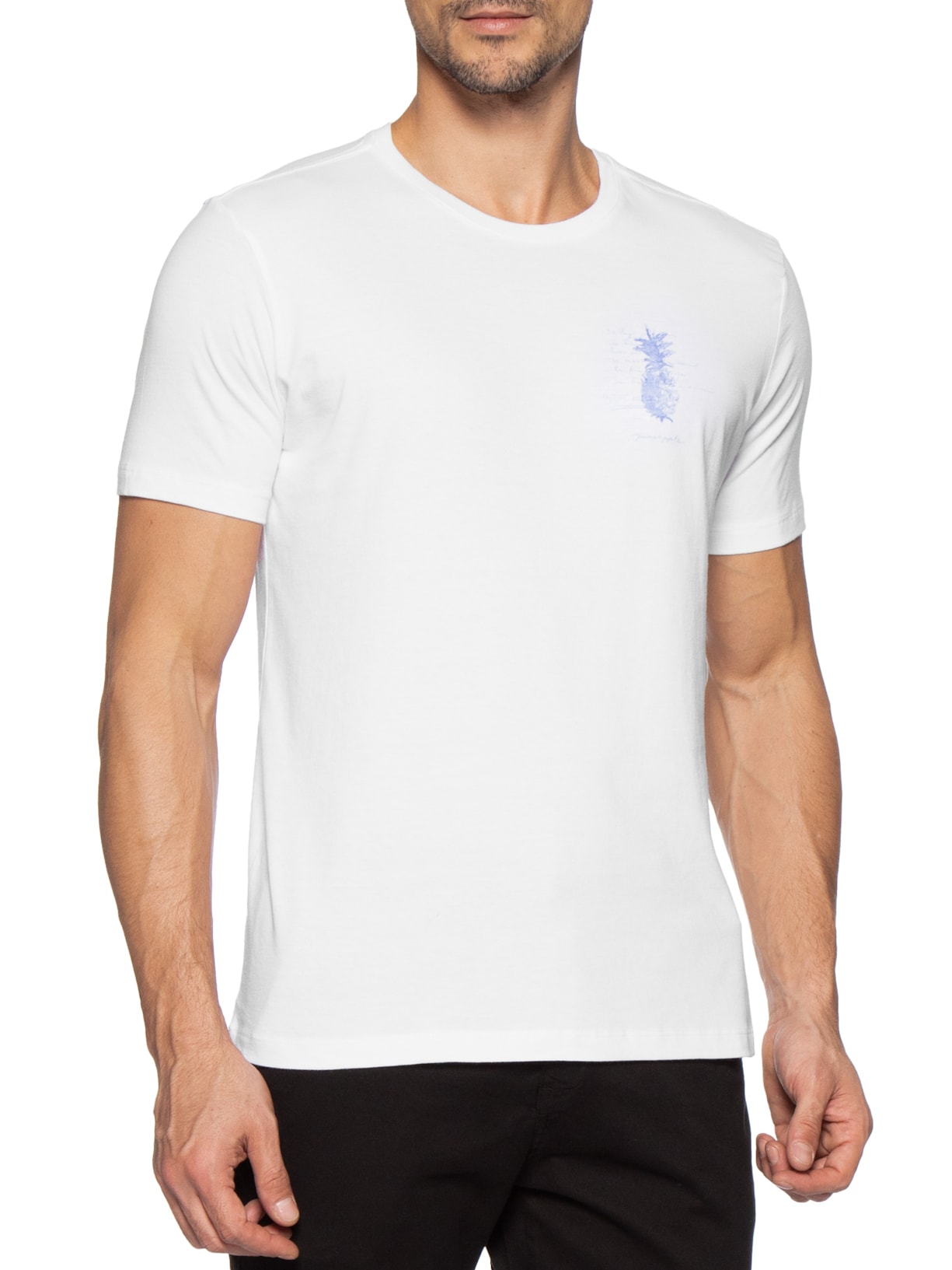 Camiseta Masculina Estampada Aquarela Abacaxi Branco Pineapple