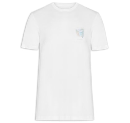 Camiseta Masculina Estampada Aquarela Praia - Branco