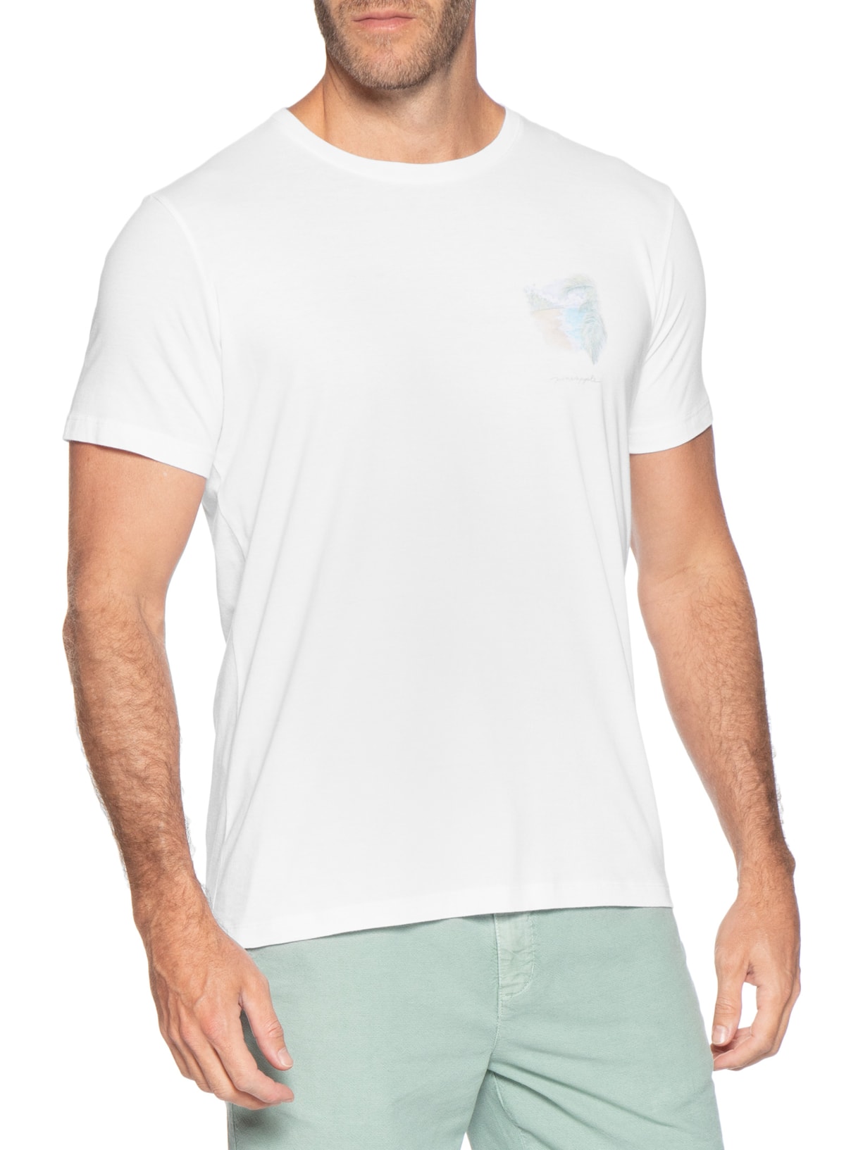 Camiseta Masculina Estampada Aquarela Praia Branco Pineapple
