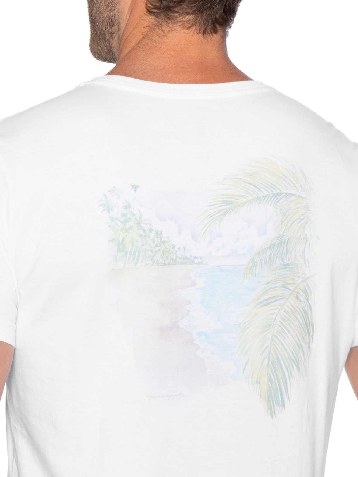 Camiseta Masculina Estampada Aquarela Praia Branco Pineapple