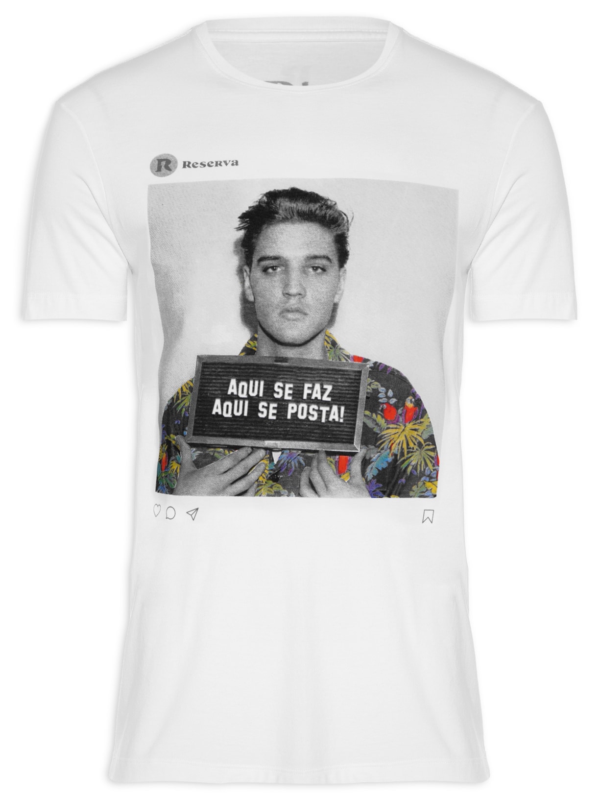 Camiseta Masculina Estampada Aqui Se Posta - Branco