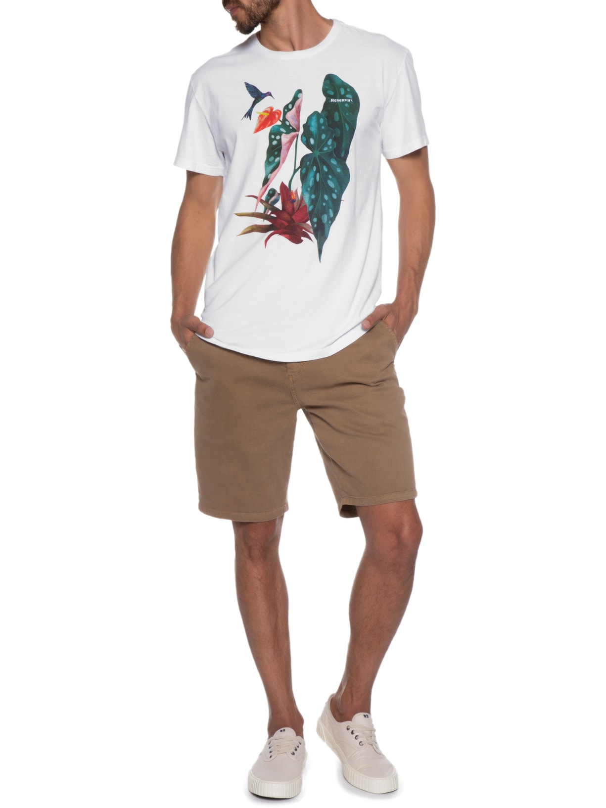 Camiseta Masculina Estampada Arranjo Tropics Branco Reserva