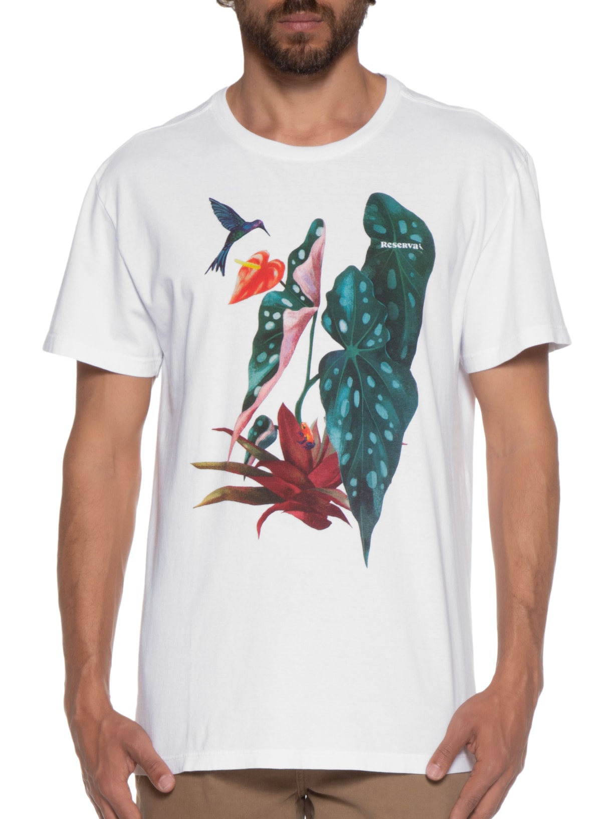 Camiseta Masculina Estampada Arranjo Tropics Branco Reserva