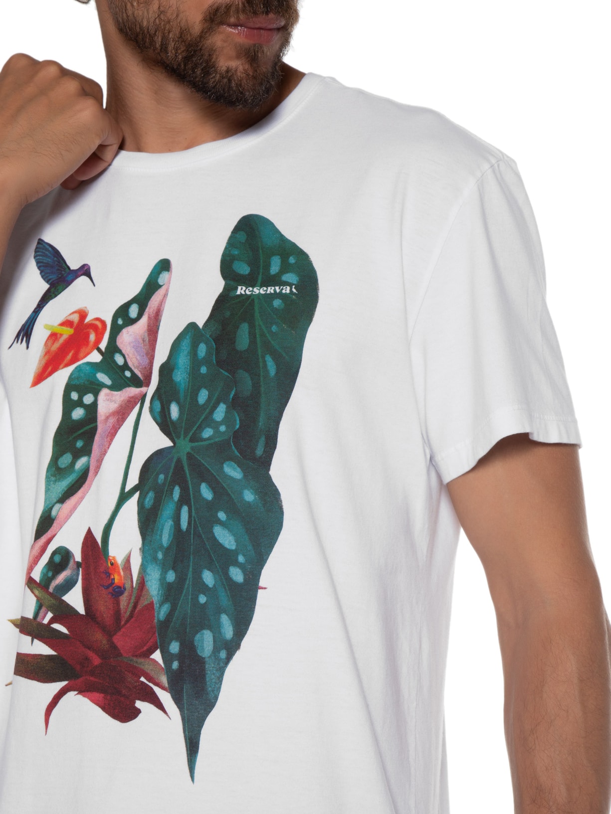 Camiseta Masculina Estampada Arranjo Tropics Branco Reserva