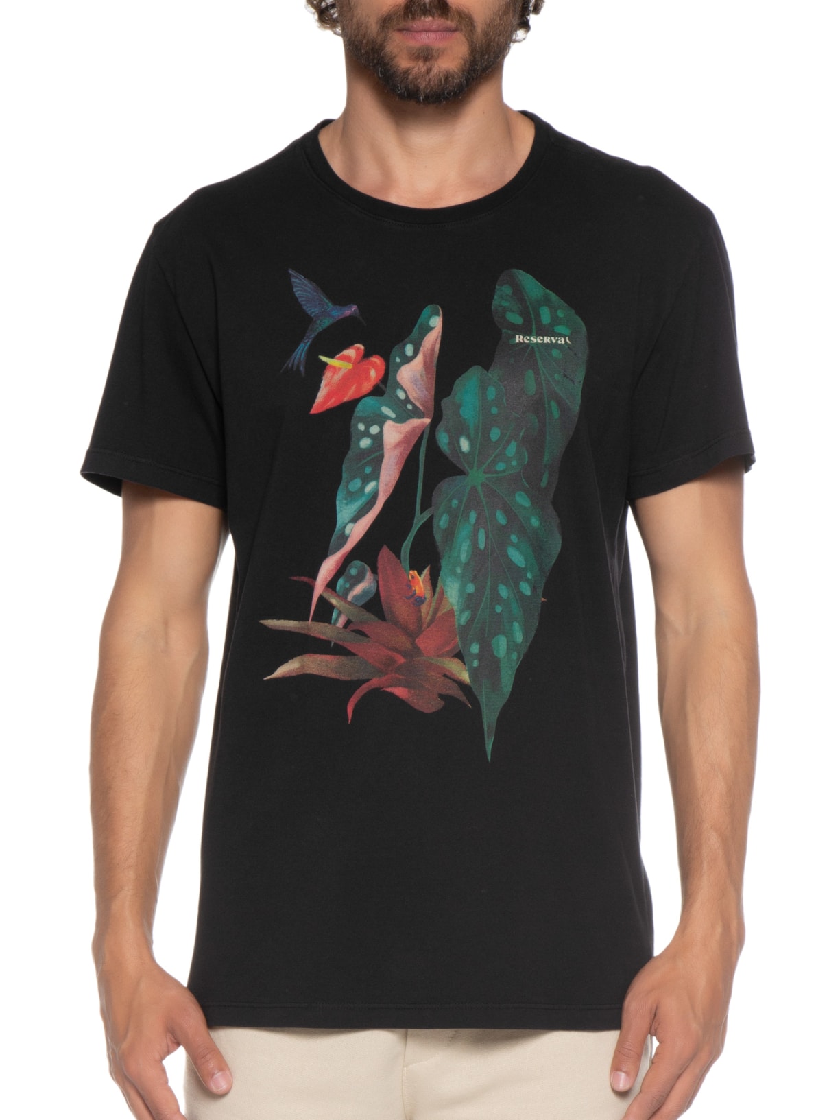 Camiseta Masculina Estampada Arranjo Tropics Preto Reserva
