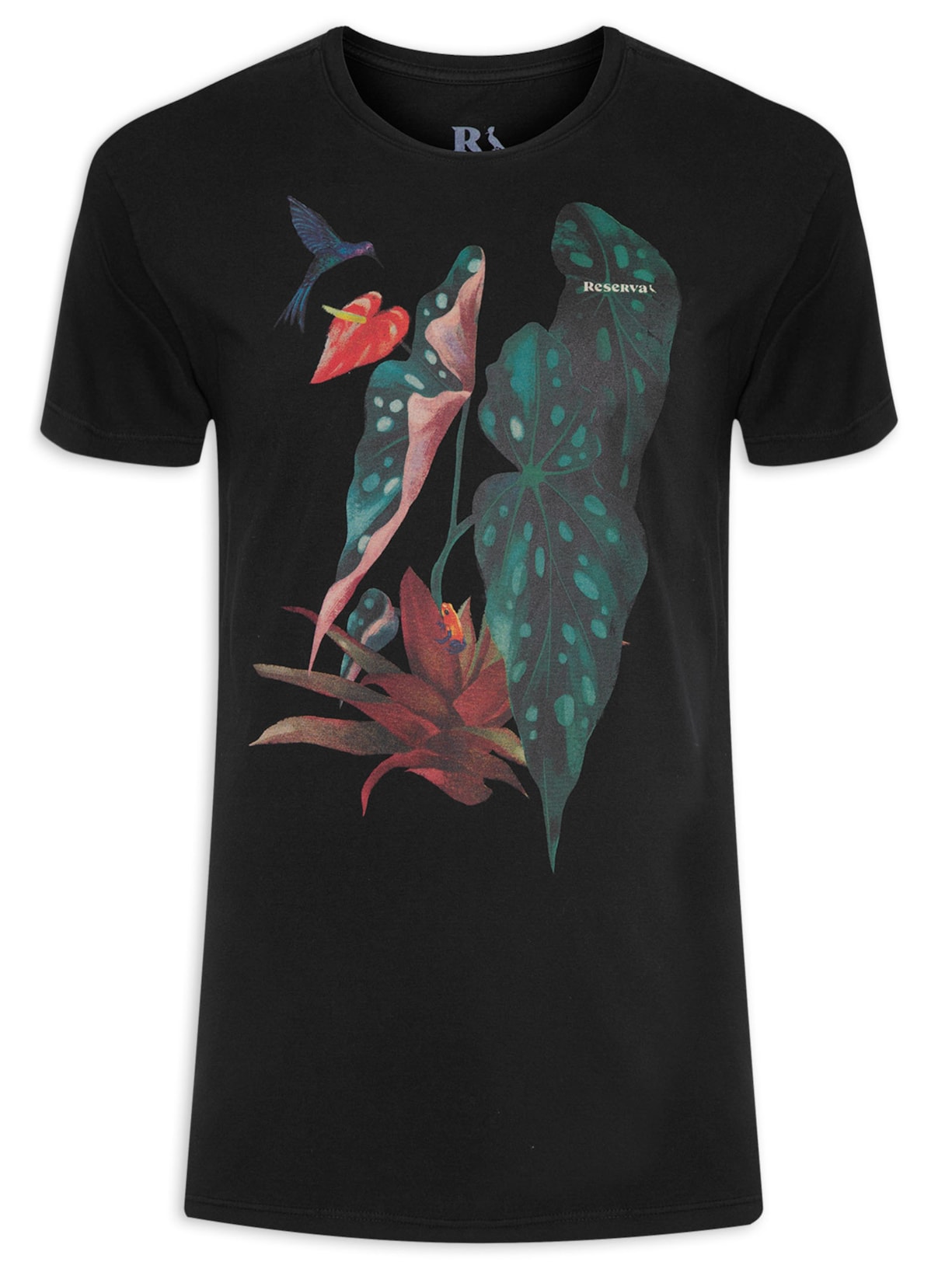 Camiseta Masculina Estampada Arranjo Tropics Preto Reserva