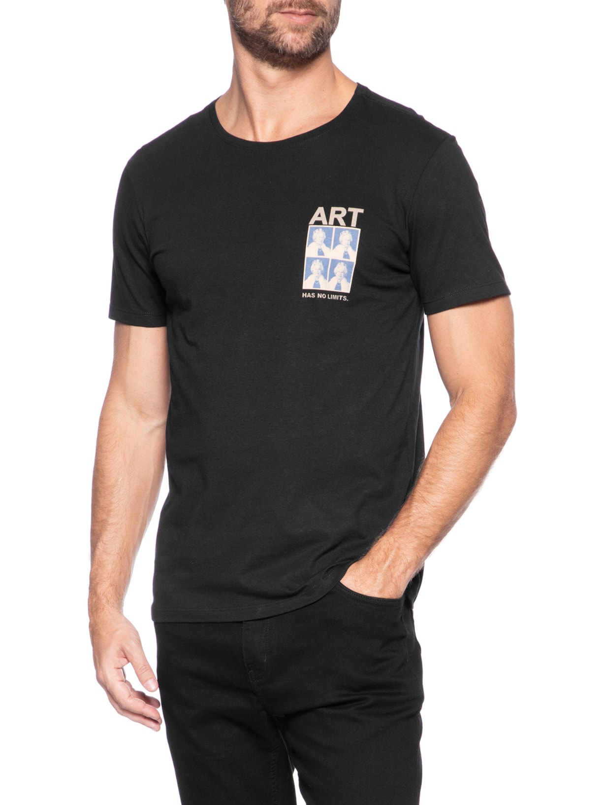 Camiseta Masculina Estampada Art Elizabeth Preto Sergio K