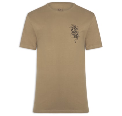 Camiseta Masculina Estampada Café Recortes - Bege