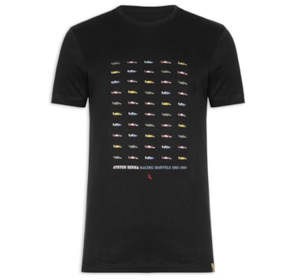 Camiseta Masculina Estampada Car Collection Senna - Preto