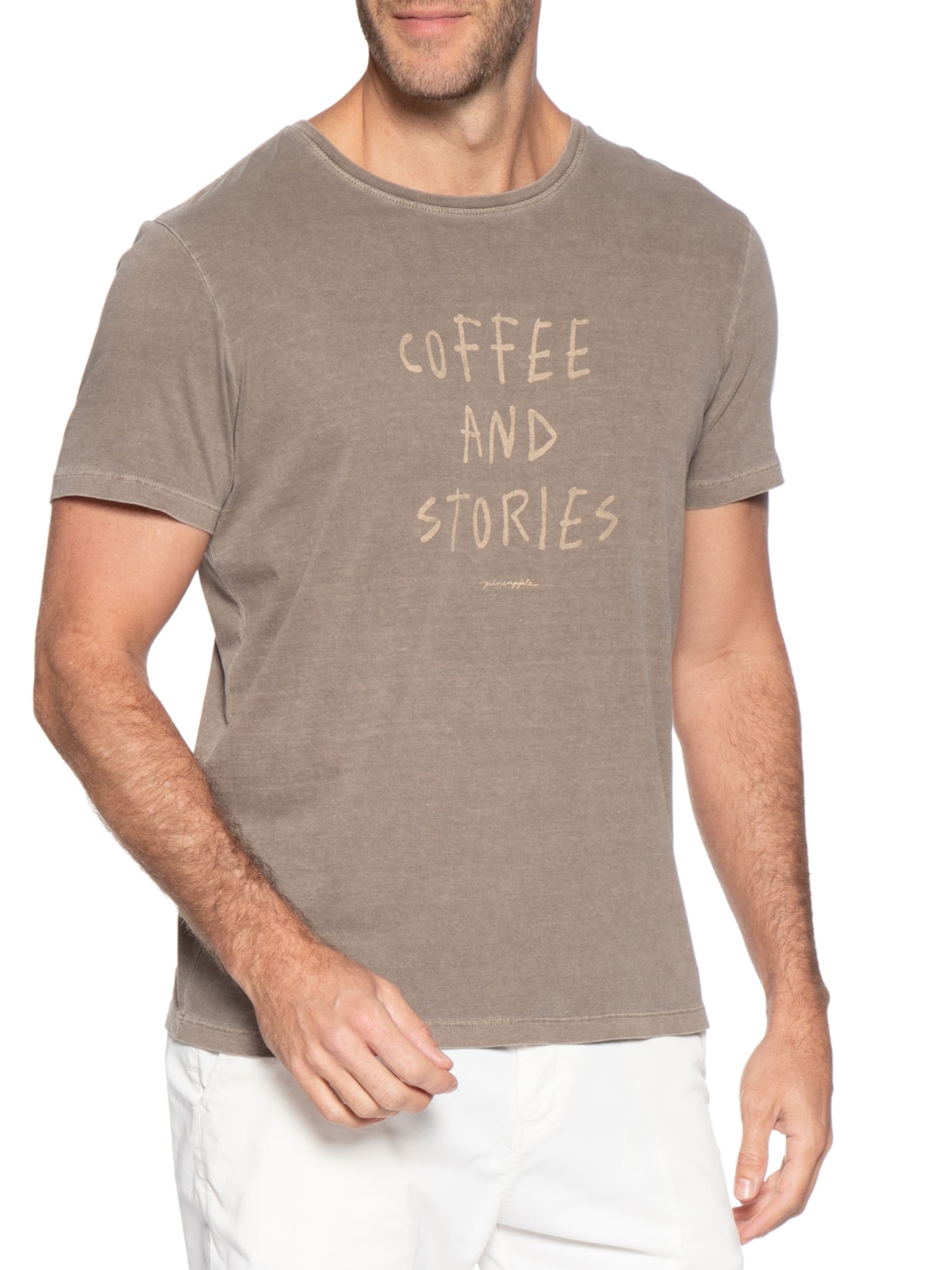 Camiseta Masculina Estampada Coffee And Stories Marrom Pineapple