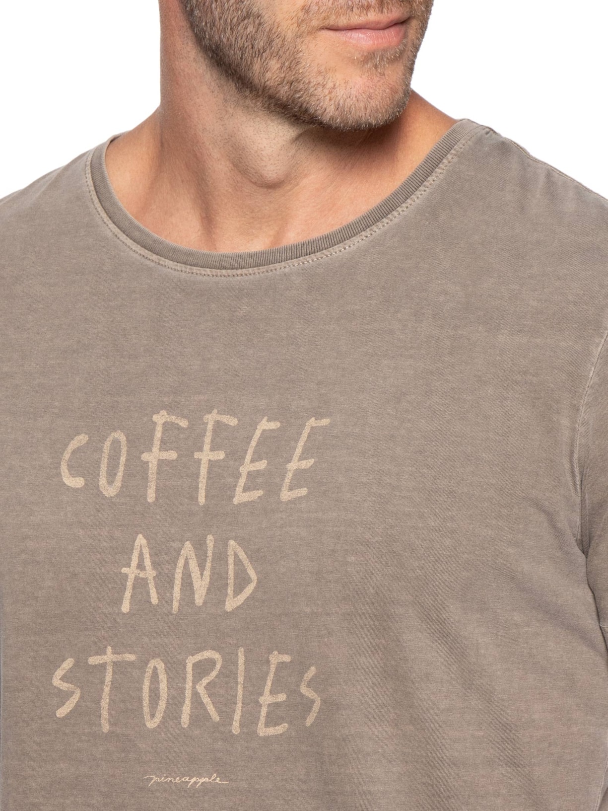 Camiseta Masculina Estampada Coffee And Stories Marrom Pineapple