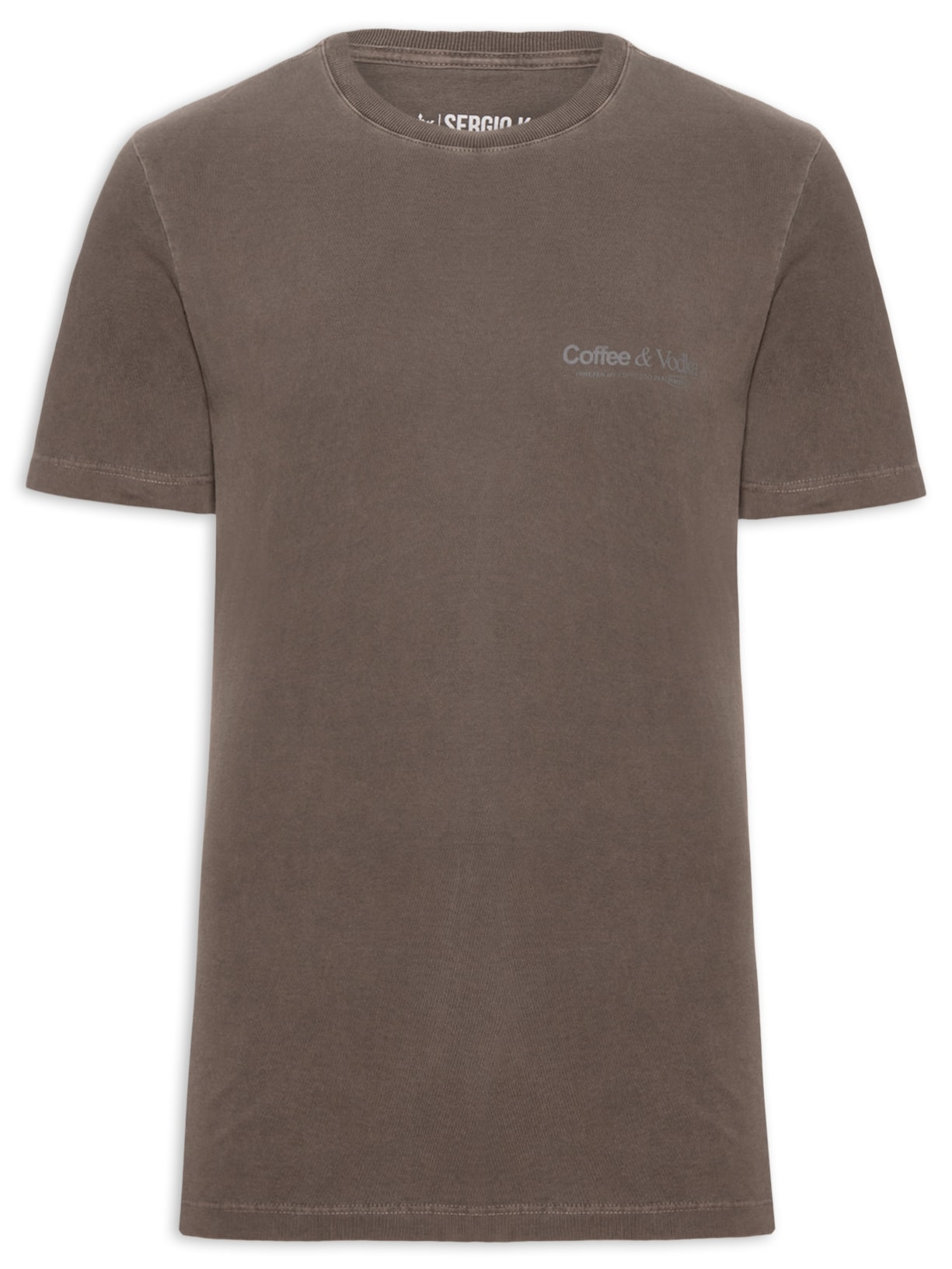 Camiseta Masculina Estampada Coffee & Vodka Marrom Sergio K