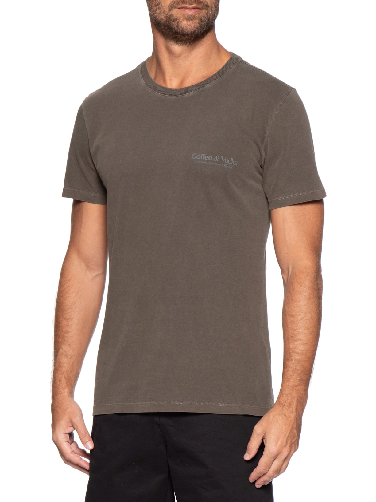 Camiseta Masculina Estampada Coffee & Vodka Marrom Sergio K