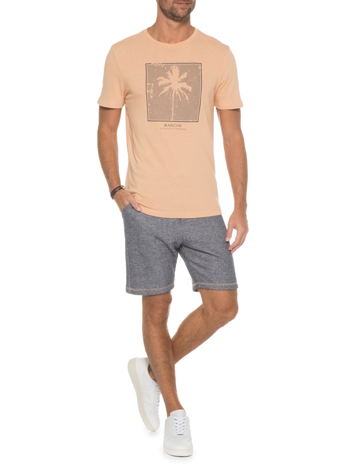 Camiseta Masculina Estampada Coqueiro Bege Barche