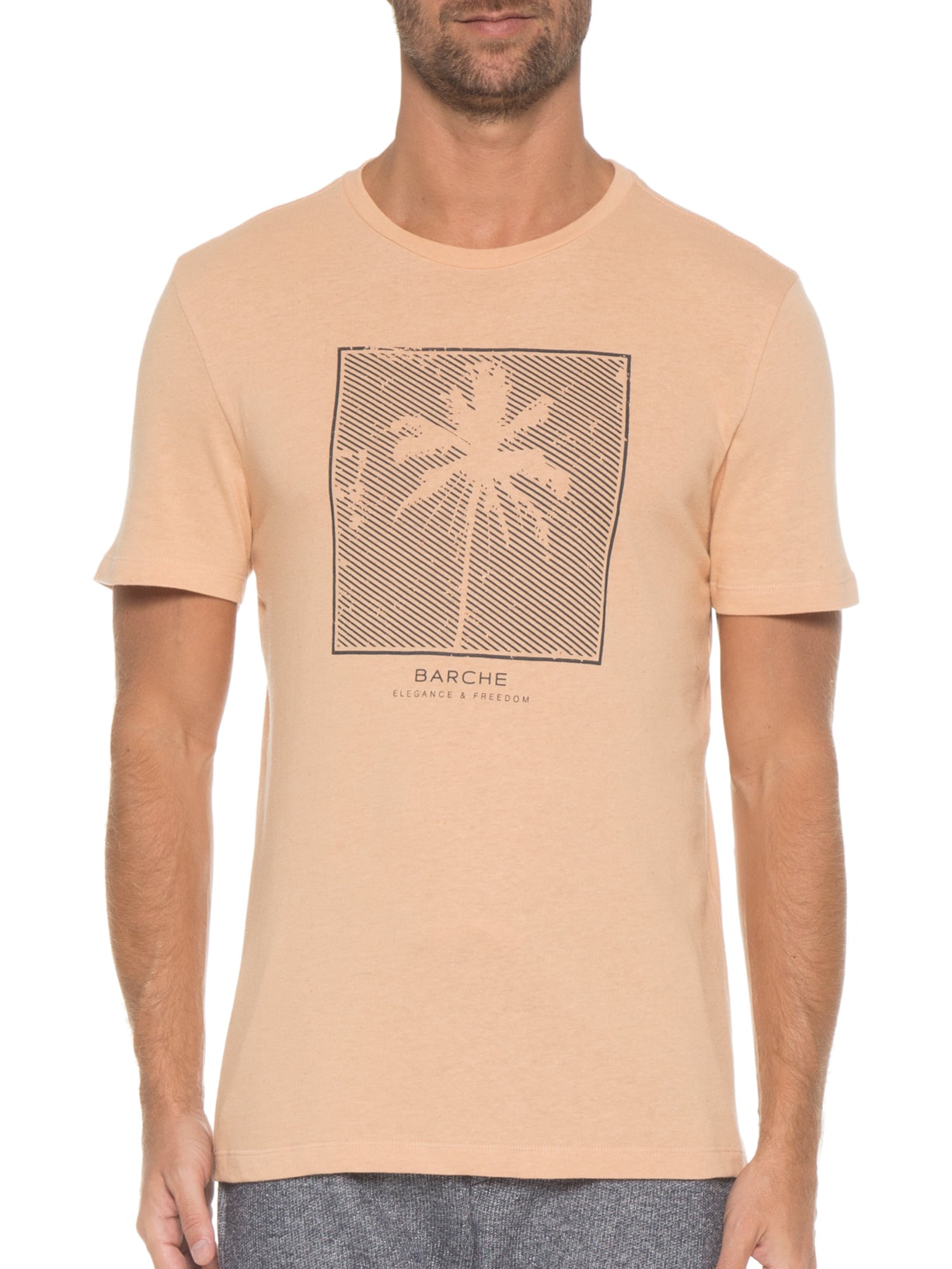 Camiseta Masculina Estampada Coqueiro Bege Barche